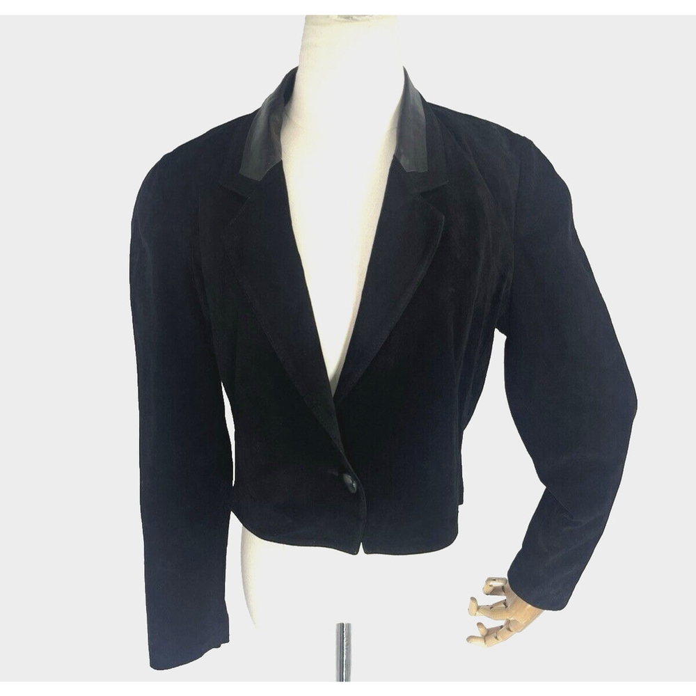 Vtg Henri Bendel Womens Black Suede Leather Jacket Size 4 Cropped Made in USA‎
